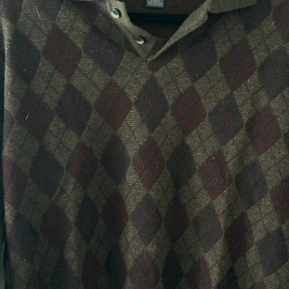 R&R‎ Casuals Vintage Preppy Men's Large Argyle Grandpa Wool Blend Sweater